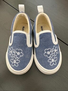 Old Navy Denim Blue Floral Slip-On Sneakers for Kids